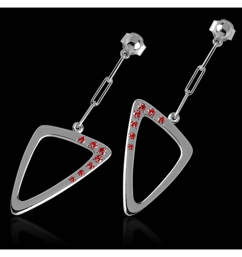 Boucles d’oreilles pavage rubis en or blanc Triangle