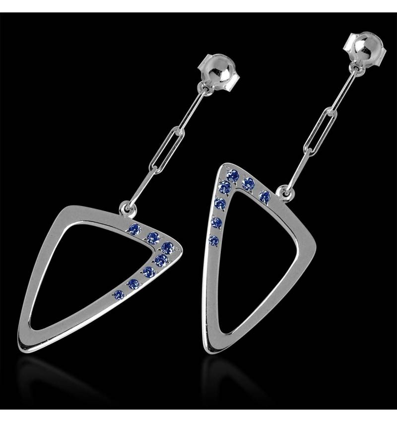 Boucles d’oreilles pavage saphir bleu en or blanc 18K (5g) Triangle