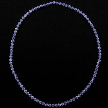 Collier saphir bleu 17 carats en or blanc 18K (37,9 g) Perle de diamants