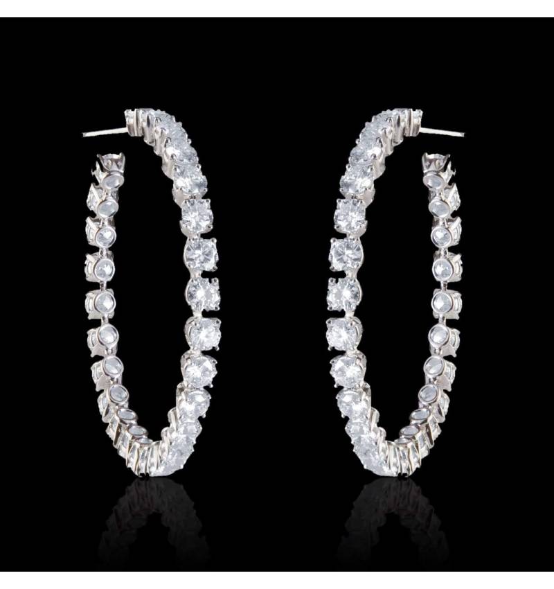 Boucles d’oreilles pavage diamant or blanc Créoles