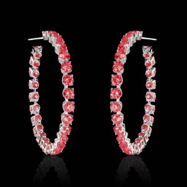 Boucles d’oreilles pavage rubis or blanc 18K Créoles