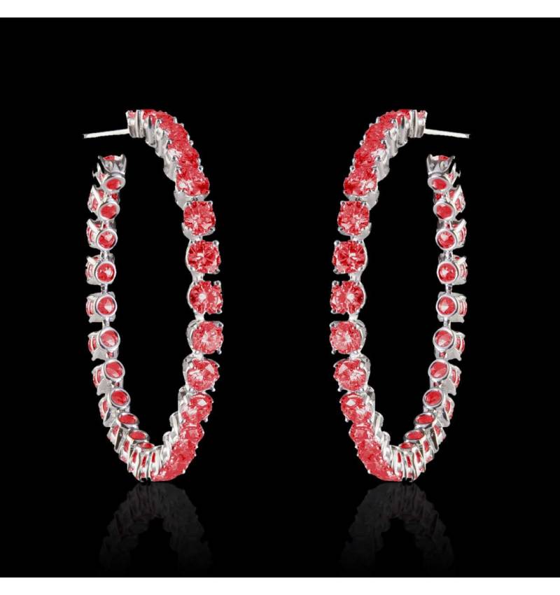 Boucles d’oreilles pavage rubis or blanc 18K Créoles