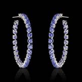 Boucles d’oreilles pavage saphir bleu or blanc 18 K (6,6g) Créoles