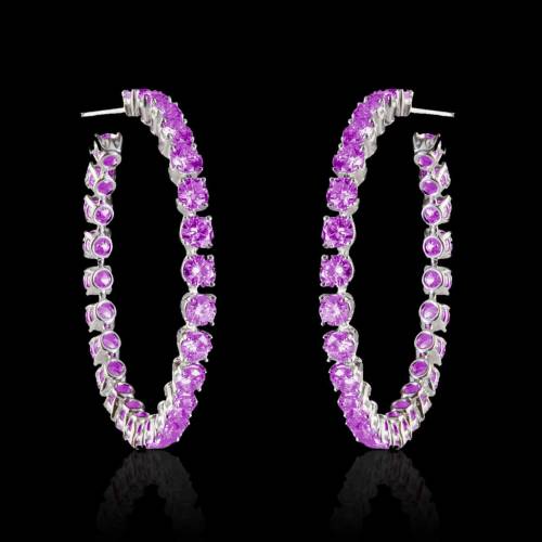 Boucles d’oreilles pavage saphir rose or blanc 18 K (6,6 g) Créoles