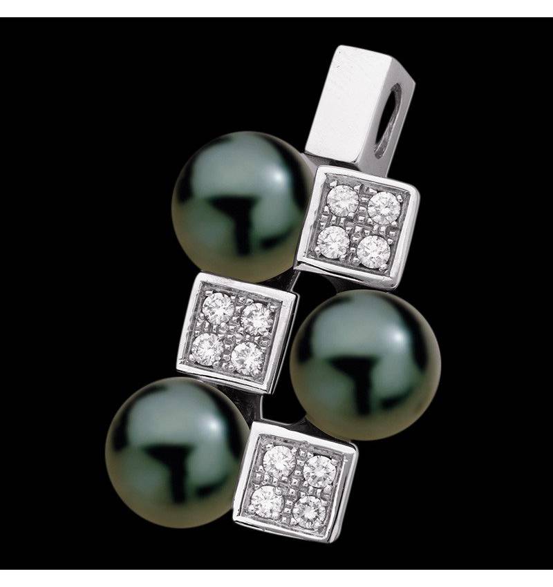 Pendentif perle noire Tahiti pavage diamant or blanc Archipel