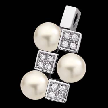 Pendentif perle blanche pavage diamant or blanc 18 K Archipel
