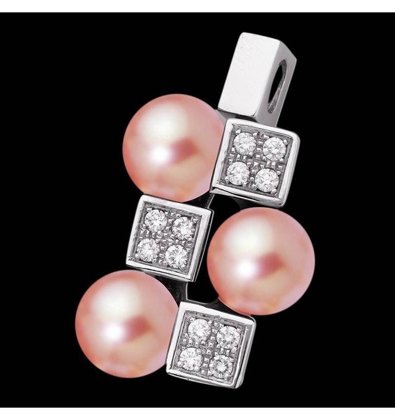 Pendentif perle rosée pavage diamant or blanc 18 K (8,90 g) Archipel