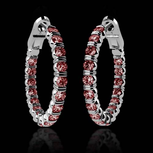 Boucles d’oreilles pavage rubis or blanc 18K Créoles Inside