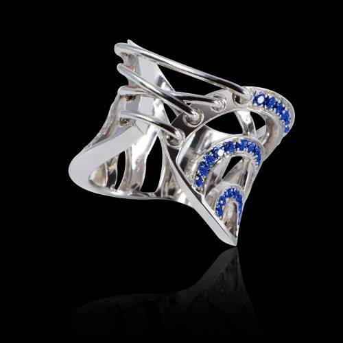 Bague de fiançailles saphir bleu 0,7 carat or blanc Guêpière