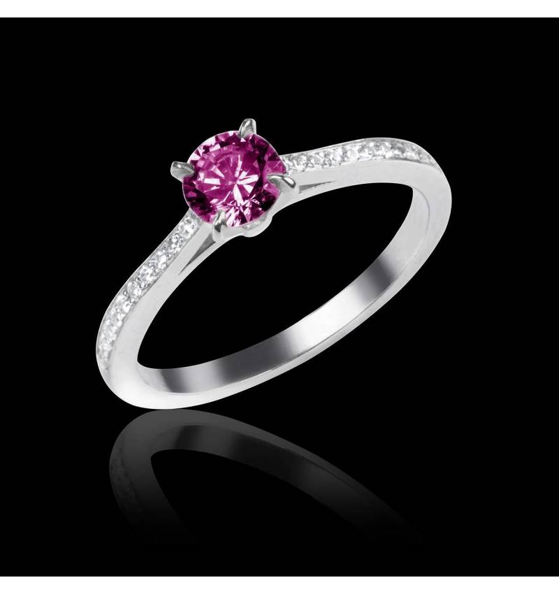 Bague de fiançailles saphir rose pavage diamant or blanc Elodie