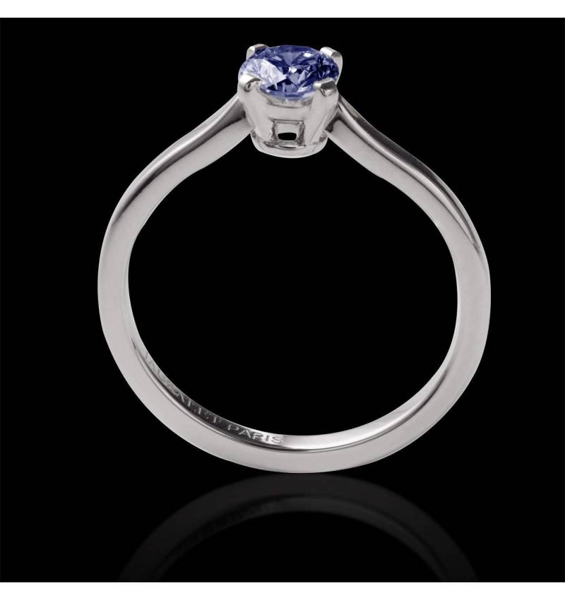 Solitaire saphir bleu rond or blanc Vanessa Solo