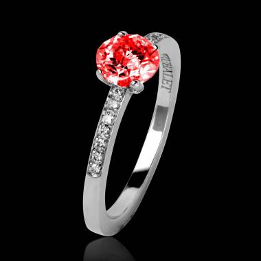 Bague de fiançailles rubis pavage diamant or blanc Judith