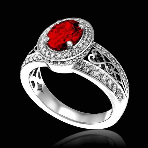 Bague de fiançailles rubis pavage diamant or blanc Tsarine