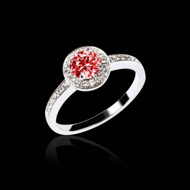 Bague de fiançailles rubis pavage diamant or blanc Rekha 