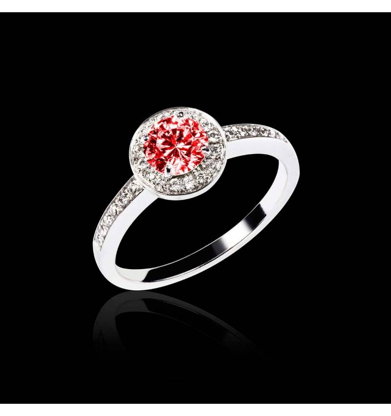 Bague de fiançailles rubis pavage diamant or blanc Rekha 