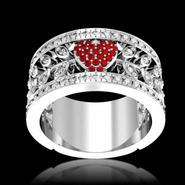 Bague de fiançailles rubis pavage diamant or blanc Flowers of Love