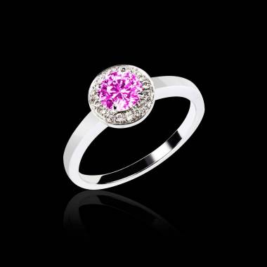 Bague de fiançailles saphir rose pavage diamant or blanc Rekha Solo