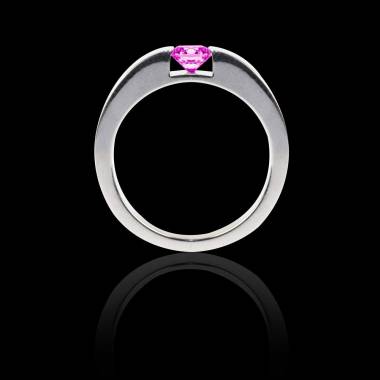 Bague Solitaire saphir rose rond or blanc Pyramide