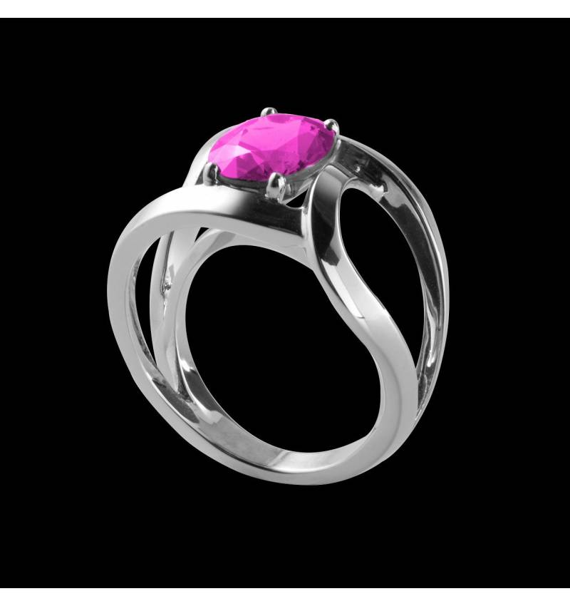 Bague de fiançailles saphir rose rond or blanc Future Solo