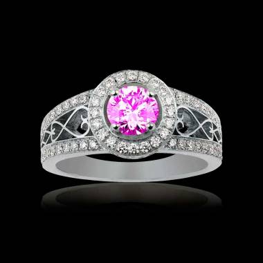 Solitaire saphir rose pavage diamant or blanc Tsarine