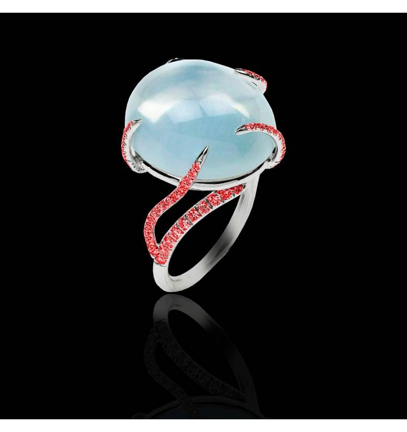 Bague de fiançailles rubis 0,7 carat or blanc Pierre de Lune