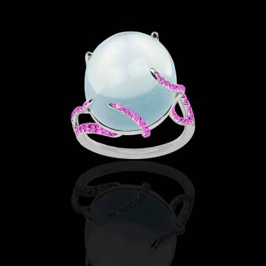 Bague Solitaire saphir rose 1 carat or blanc Pierre de Lune