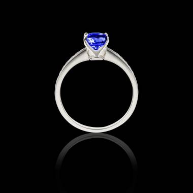 Solitaire saphir bleu pavage diamant or blanc Sandy