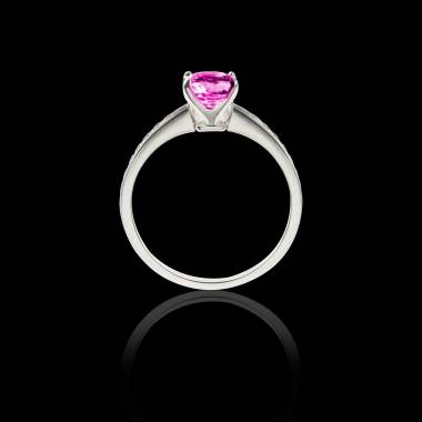 Solitaire saphir rose pavage diamant or blanc Sandy