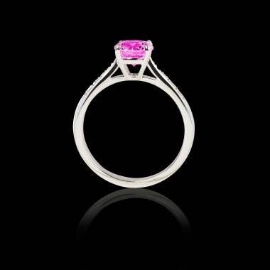 Solitaire saphir rose pavage diamant or blanc Angela