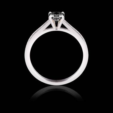 Solitaire diamant noir pavage diamant or blanc Elodie