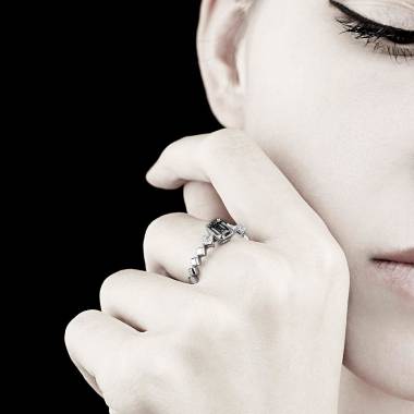 Bague diamant noir pavage diamant or blanc Elsa