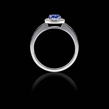 Bague Solitaire saphir bleu pavage diamant or blanc Rekha 