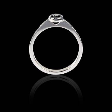 Bague Solitaire diamant noir forme ovale pavage diamant or blanc Moon