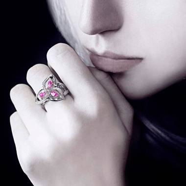 Bague saphir rose pavage diamant or blanc Estelle