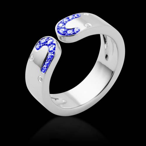 Bague de fiançailles saphir bleu or blanc Séductrice