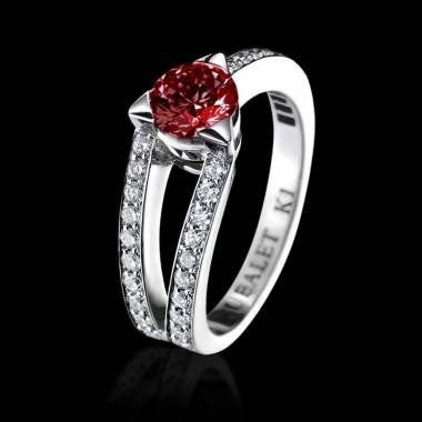 Bague de fiançailles rubis pavage diamant or blanc Plena Luna