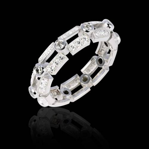 Bague de fiançailles diamant 0,5 carat pavage diamant or blanc Terre