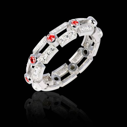 Bague de fiançailles rubis 0,8 carat pavage diamant or blanc Terre