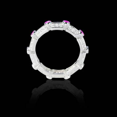 Bague Solitaire saphir rose 1 carat pavage diamant or blanc Terre