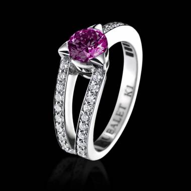 Bague de fiançailles saphir rose pavage diamant or blanc Plena Luna