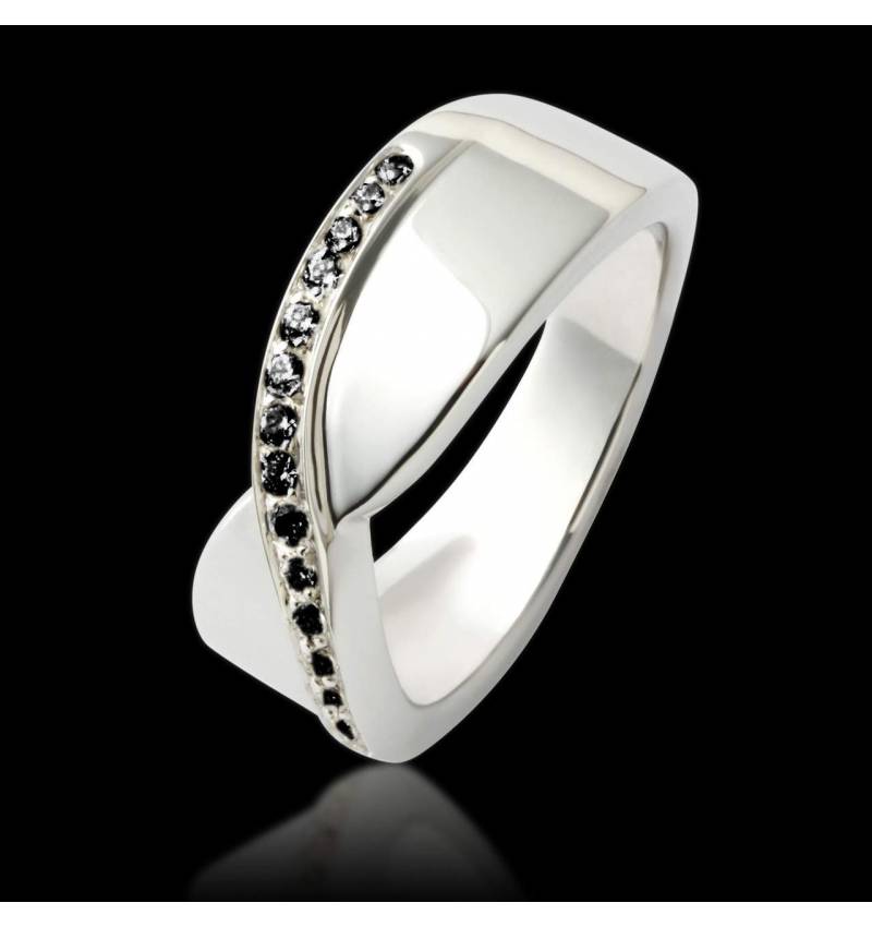 Bague de fiançailles diamant noir or blanc Eternelle