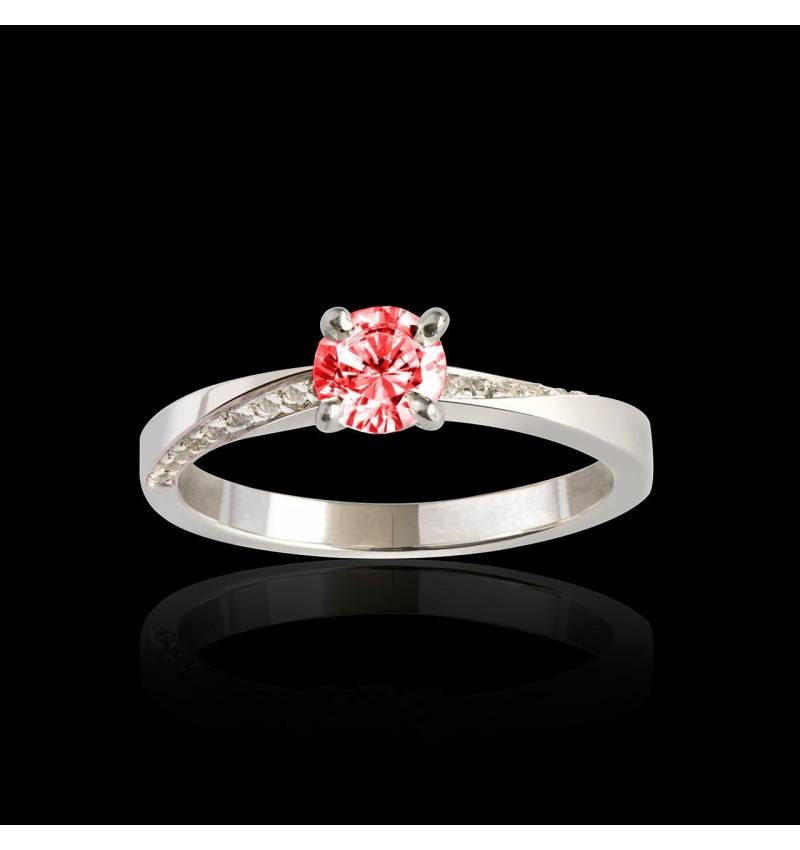 Bague de fiançailles rubis pavage diamant or blanc Meryem