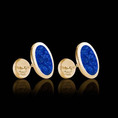 Bouton de manchette chevalière lapis-lazuli or jaune vermeil 13,4g Ovum