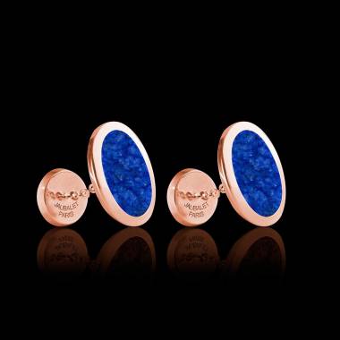 Bouton de manchette chevalière lapis-lazuli en or rose vermeil 13,4g Ovum