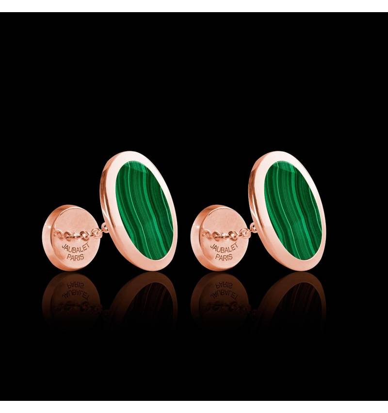 Bouton de manchette chevalière malachite en or rose vermeil 13,4g Ovum