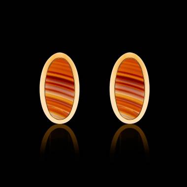Boutons de manchettes chevalière agathe zonée or jaune vermeil 13,4g Ellipsis