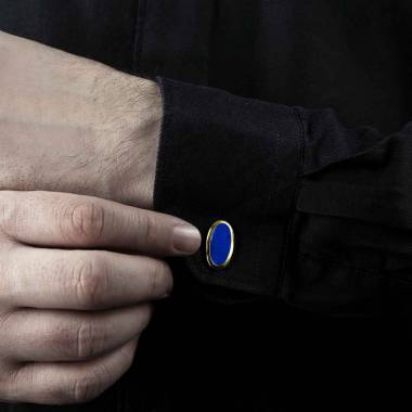 Bouton de manchette chevalière lapis-lazuli or jaune vermeil 13,4g Ellipsis
