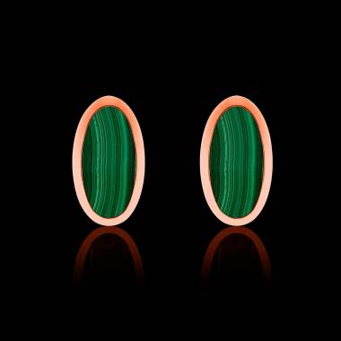 Boutons de manchettes chevalière malachite en or rose vermeil 13,4g Ellipsis
