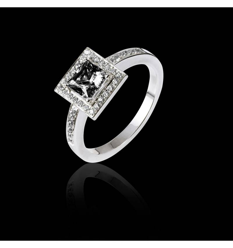 Bague de fiançailles diamant noir pavage diamant or blanc Perrine