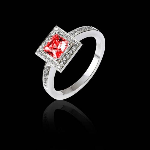 Bague de fiançailles rubis pavage diamant or blanc Perrine